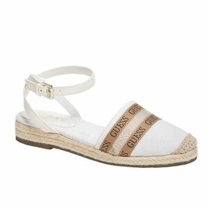 (B) GUESS, canvas and leather espadrilles, with leather ankle strap, size 8M
